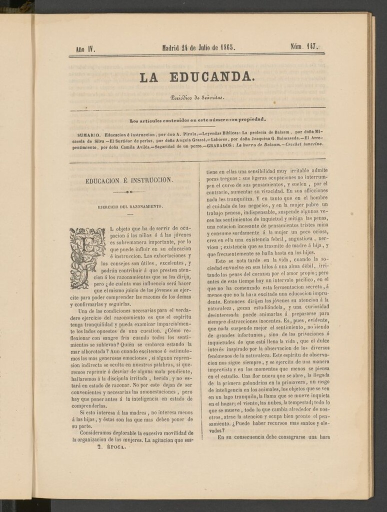 Miniatura de La Educanda: revista de educación del 24 de julio de 1865