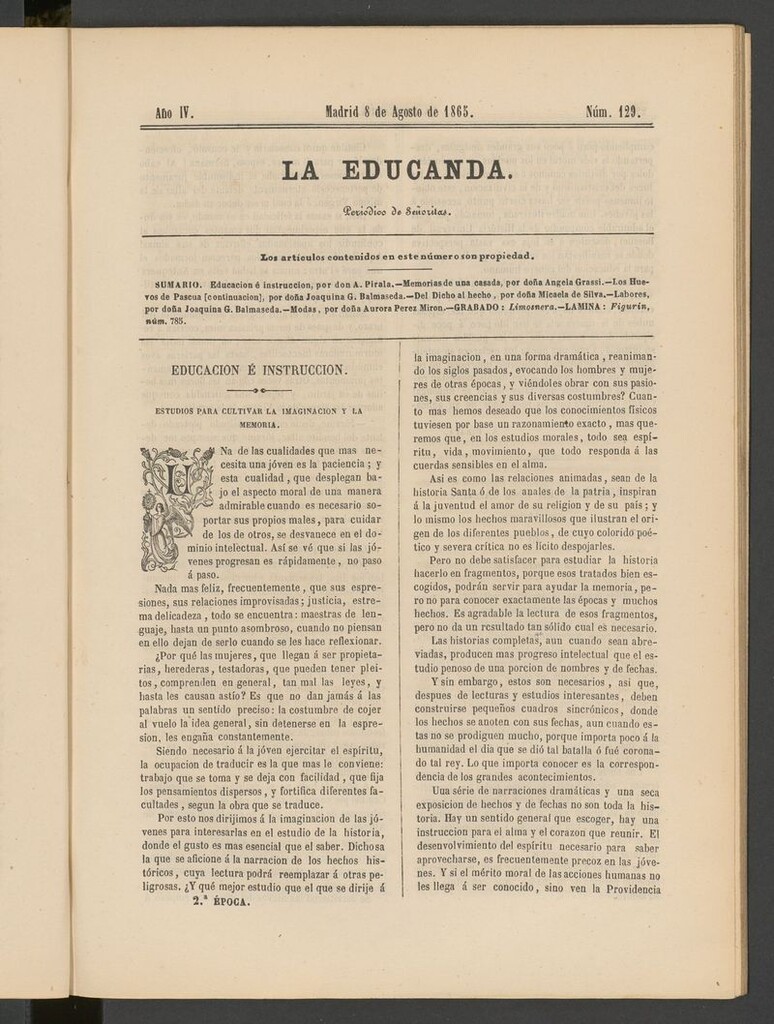 Miniatura de La Educanda: revista de educación del 8 de agosto de 1865