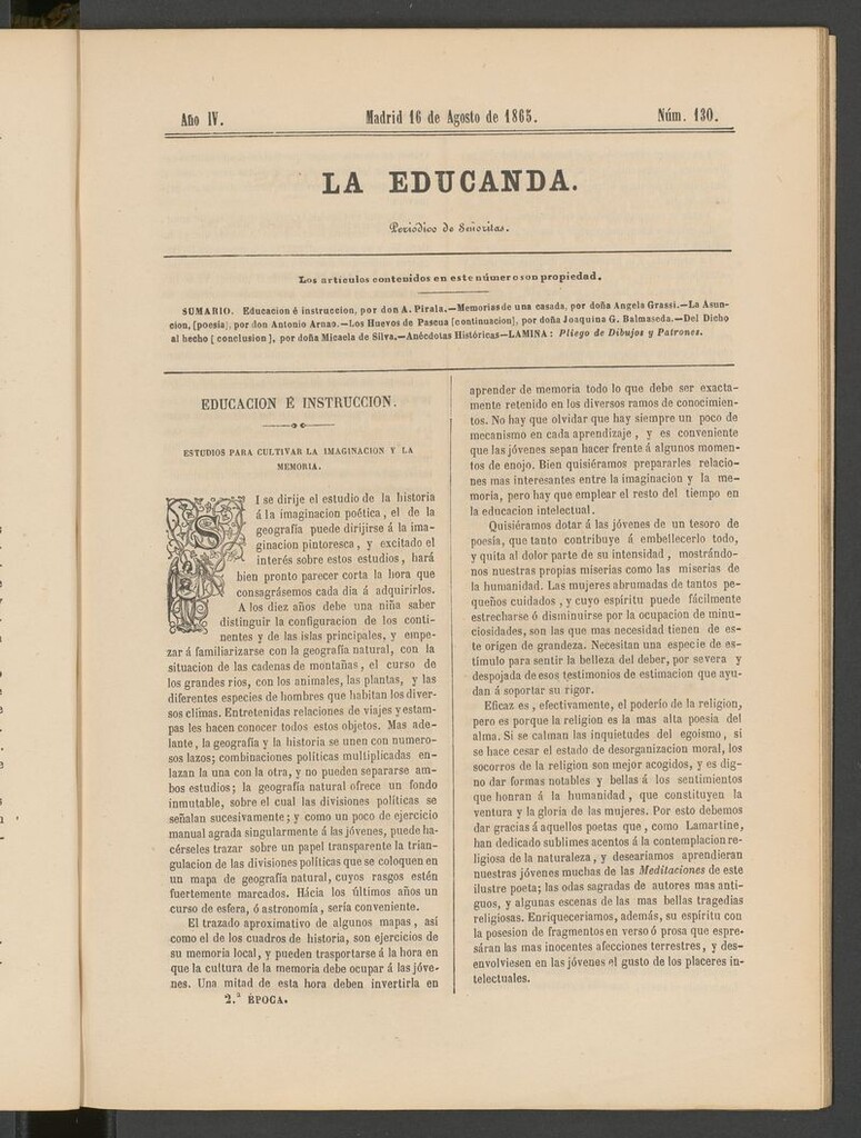 Miniatura de La Educanda: revista de educación del 16 de agosto de 1865