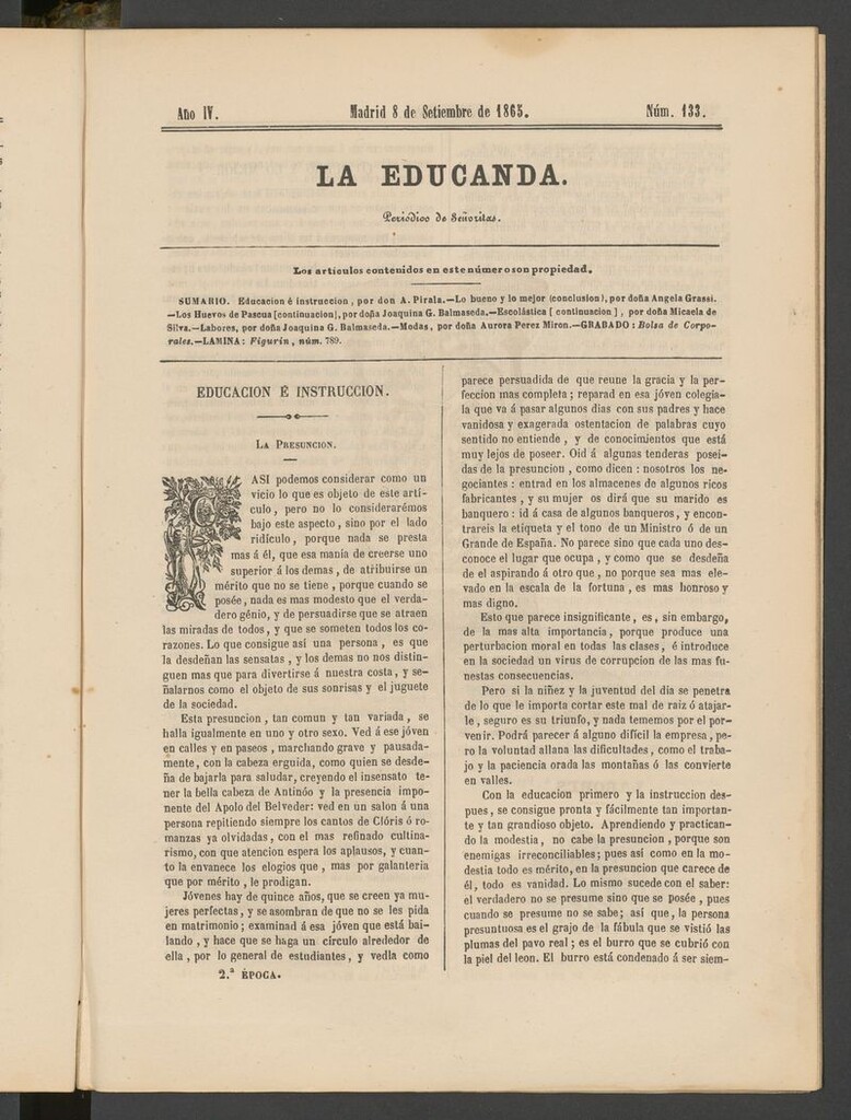 Miniatura de La Educanda: revista de educación del 8 de septiembre de 1865