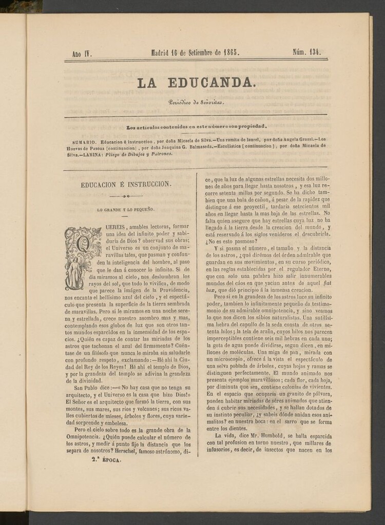 Miniatura de La Educanda: revista de educación del 16 de septiembre de 1865