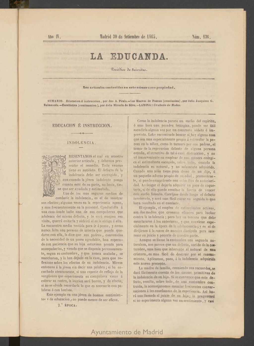 Miniatura de La Educanda: revista de educación del 30 de septiembre de 1865