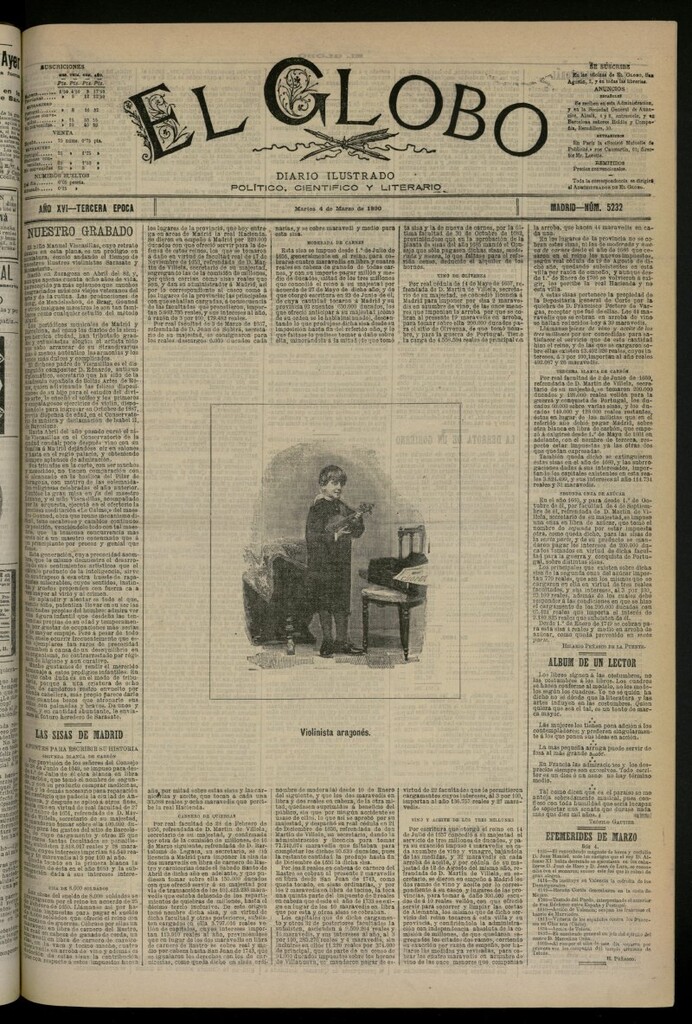 Miniatura de El Globo : diario ilustrado del 4 de marzo de 1890, nº 5232
