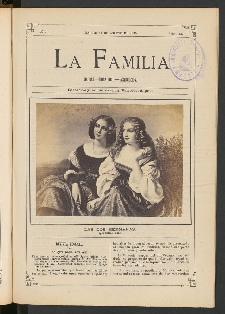 Miniatura de La Familia: revista ilustrada con fotografías del 11 de agosto de 1875
