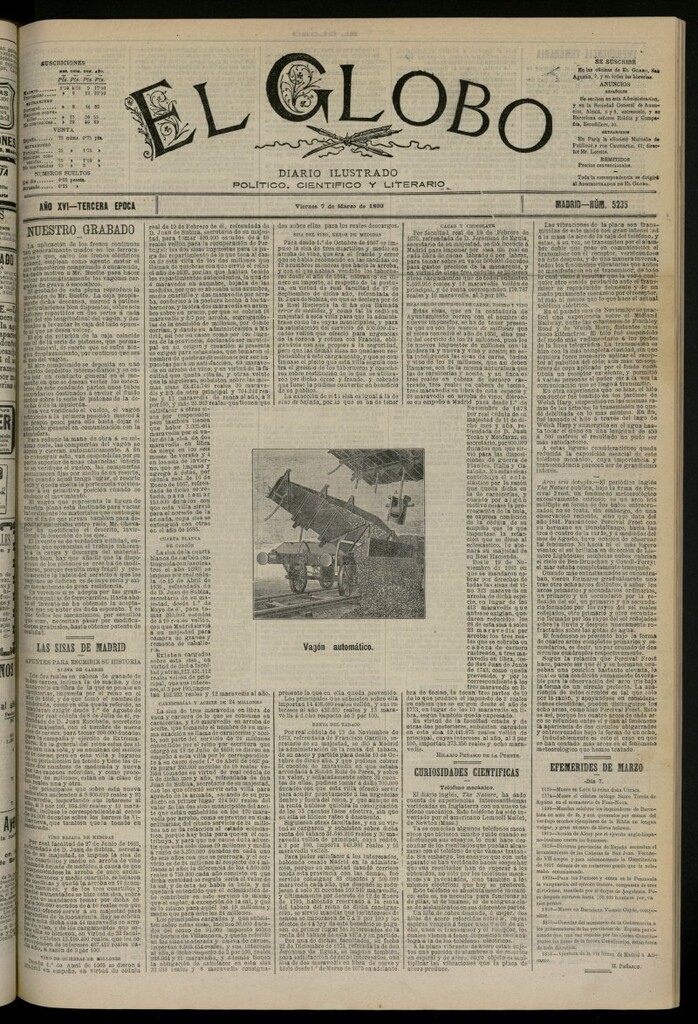 Miniatura de El Globo : diario ilustrado del 7 de marzo de 1890, nº 5235