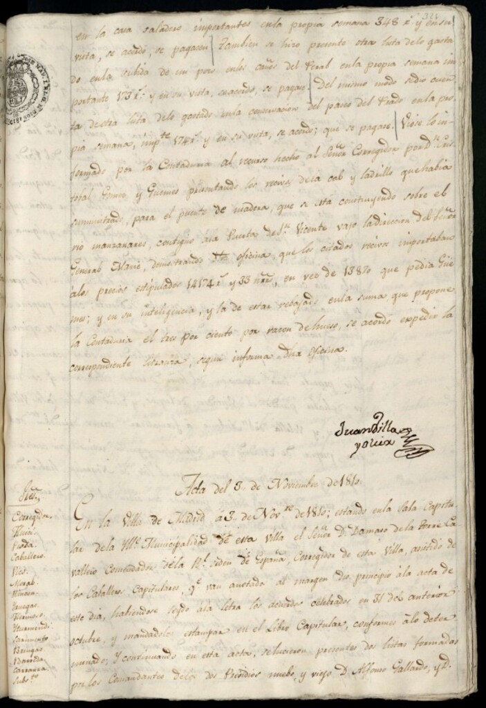 Miniatura de Libro de Acuerdos del Ayuntamiento de Madrid del 3 de noviembre de 1810