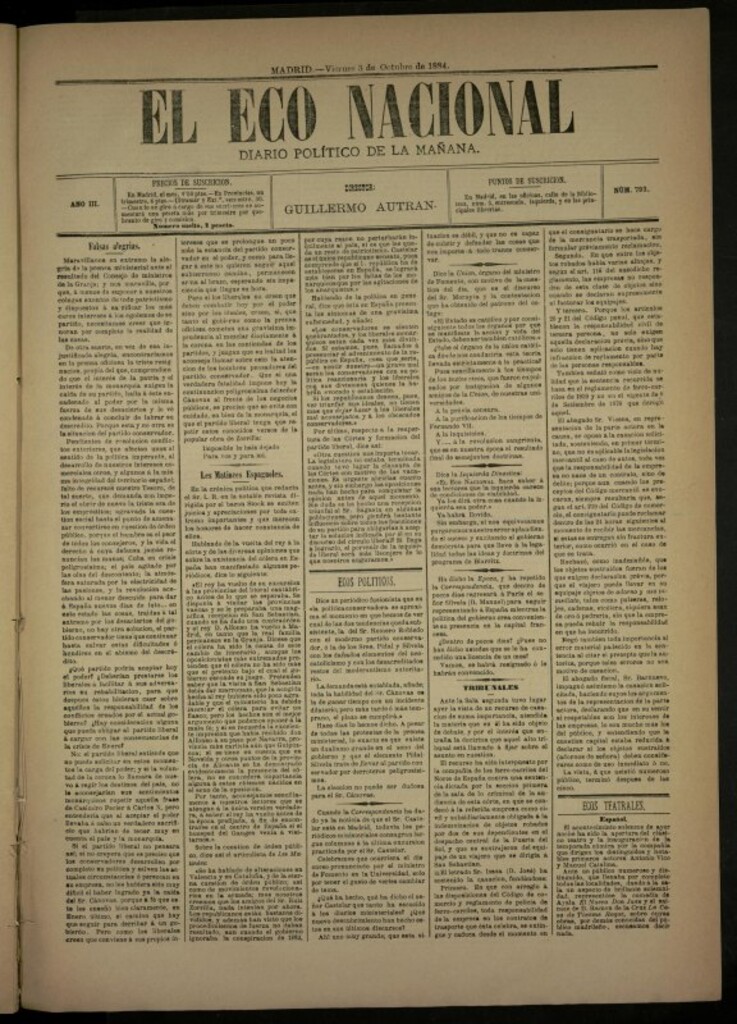 Miniatura de El Eco Nacional de 3 de octubre de 1884, nº 793