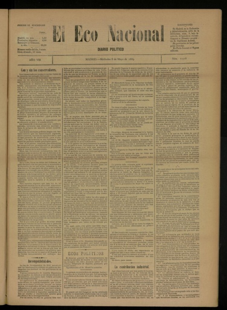 Miniatura de El Eco Nacional de 8 de mayo de 1889, nº 2518