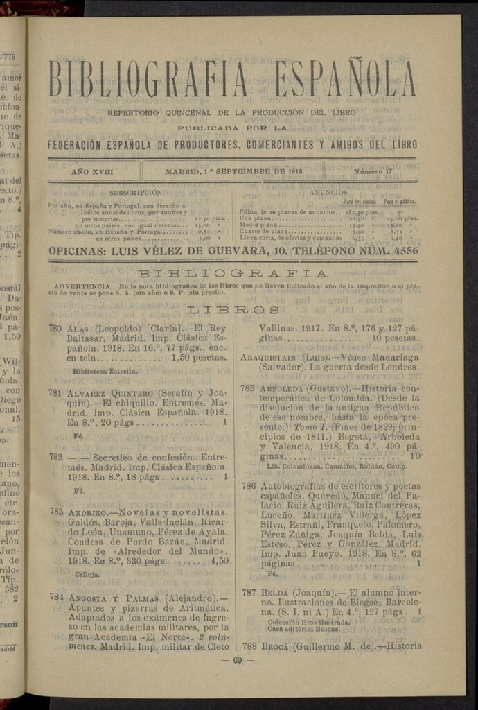 Miniatura de Bibliografía Española del 1 de septiembre de 1918