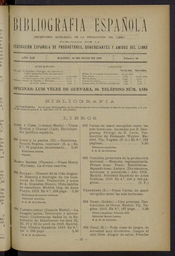 Miniatura de Bibliografía Española del 16 de julio de 1919