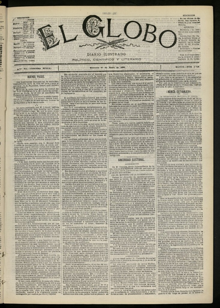 Miniatura de El Globo : diario ilustrado del 27 de enero de 1886, nº 3743
