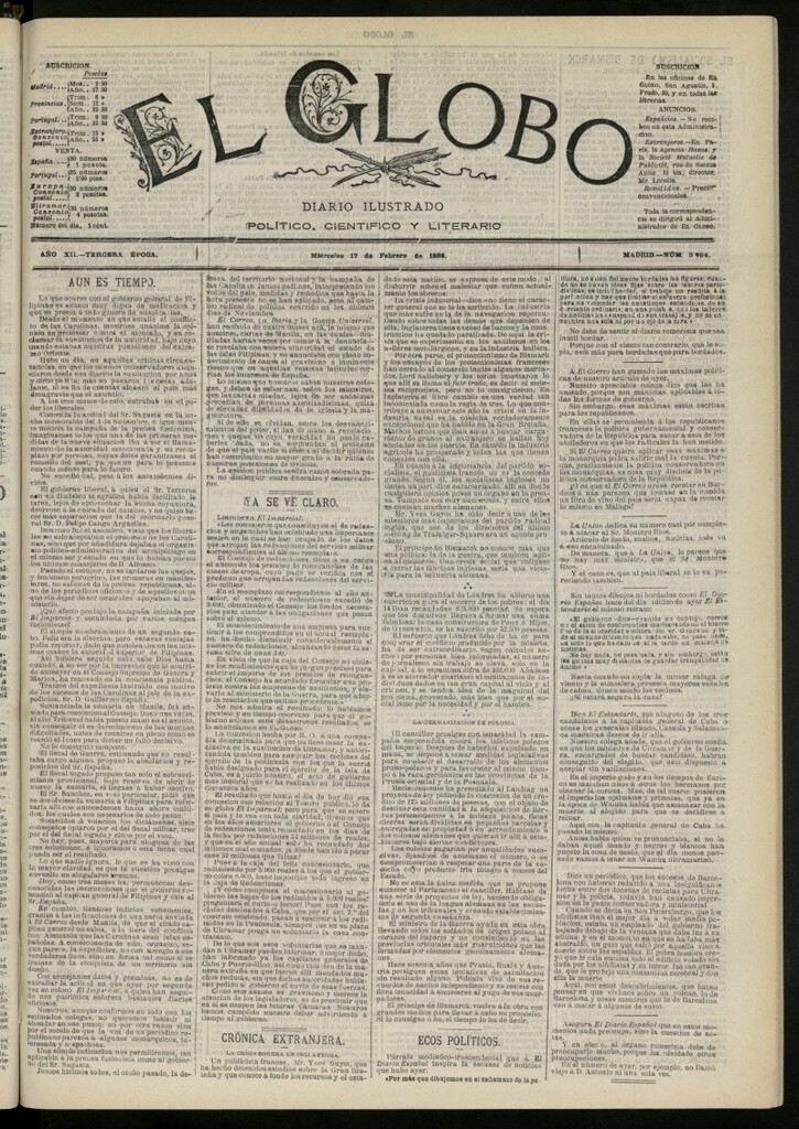 Miniatura de El Globo : diario ilustrado del 17 de febrero de 1886, nº 3764