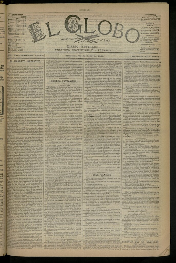 Miniatura de El Globo : diario ilustrado del 28 de julio de 1886, nº 3924
