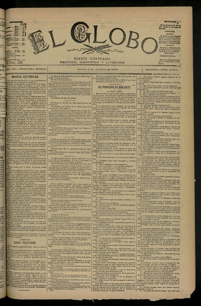 Miniatura de El Globo : diario ilustrado del 2 de octubre de 1886, nº 3990