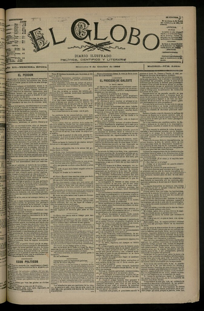Miniatura de El Globo : diario ilustrado del 6 de octubre de 1886, nº 3994