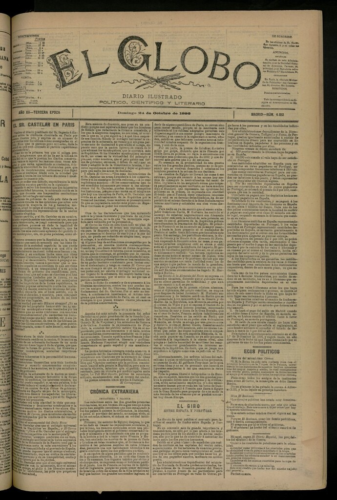 Miniatura de El Globo : diario ilustrado del 24 de octubre de 1886, nº 4012