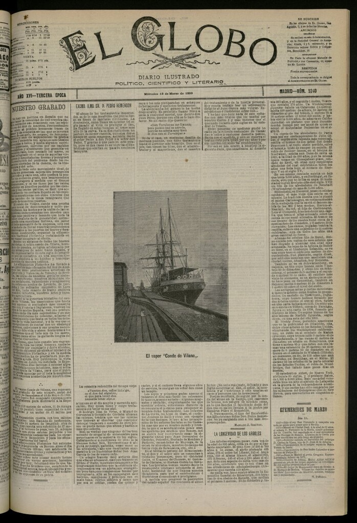 Miniatura de El Globo : diario ilustrado del 12 de marzo de 1890, nº 5240