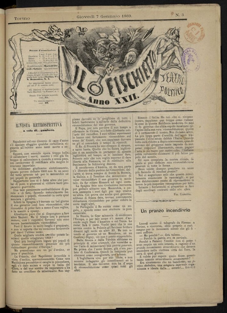 Miniatura de Il Fischietto del 7 de enero de 1869, nº 3