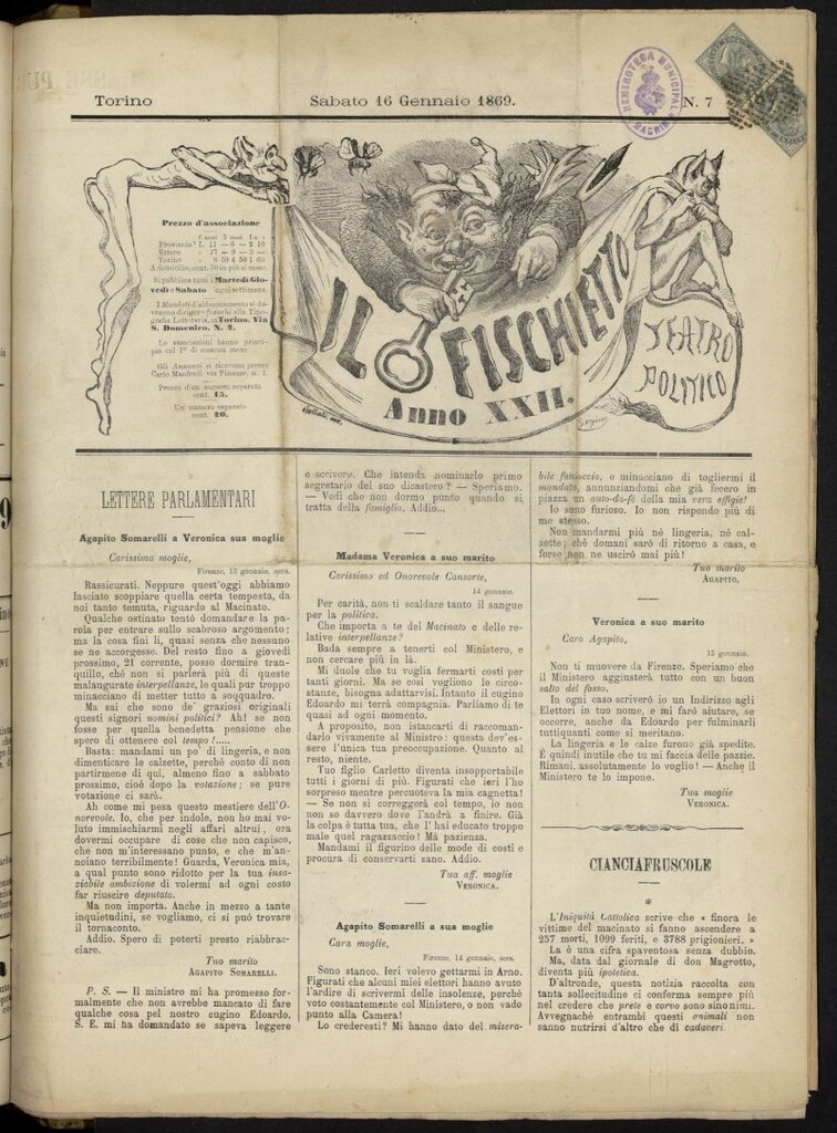 Miniatura de Il Fischietto del 16 de enero de 1869, nº 7