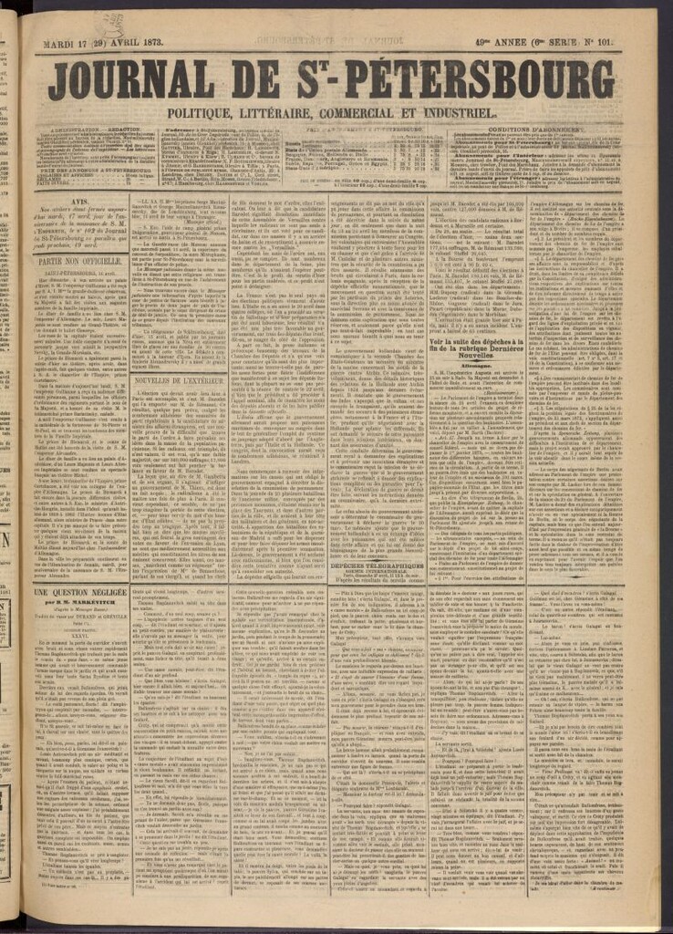 Miniatura de Journal de St-Pétersbourg del 17 de abril de 1873, nº 101