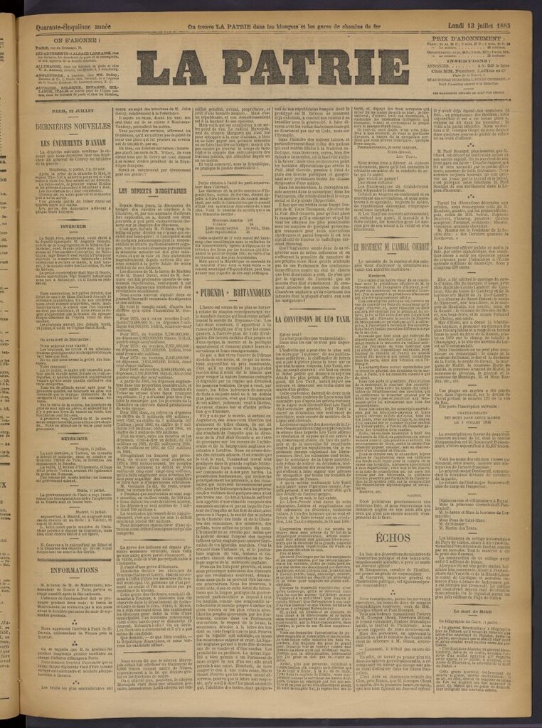 Miniatura de La Patrie del 13 de julio de 1885