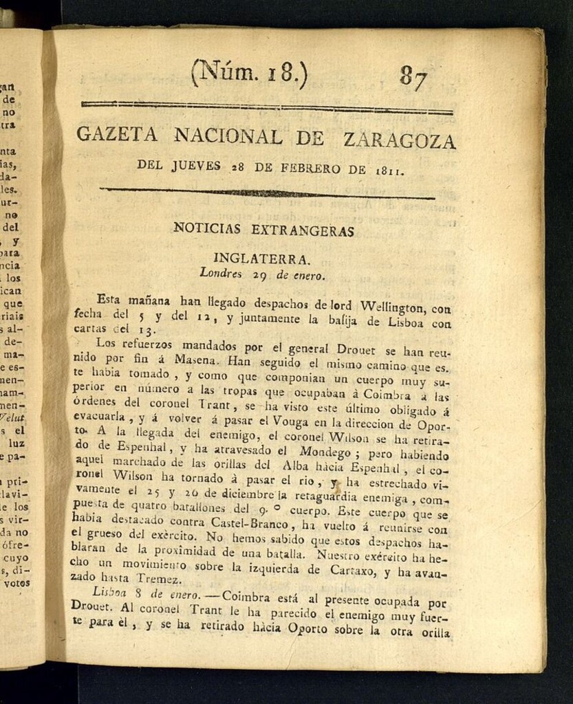 Miniatura de Gazeta de Zaragoza del 28 de febrero de 1811