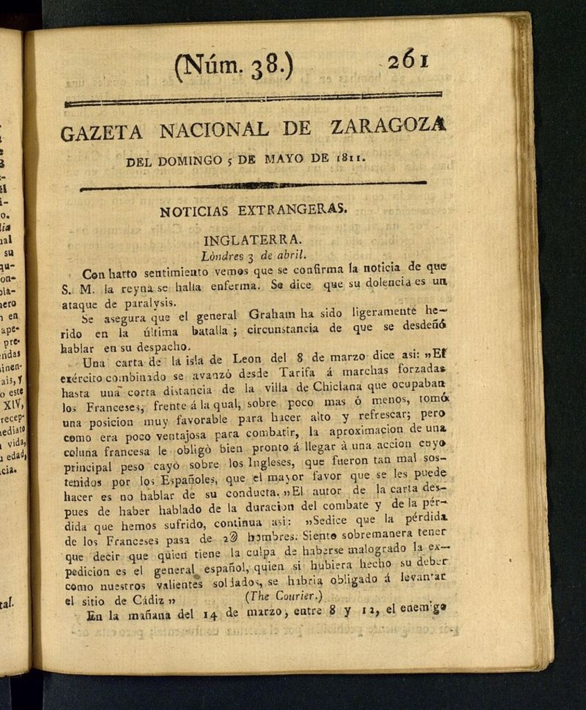Miniatura de Gazeta de Zaragoza del 5 de mayo de 1811