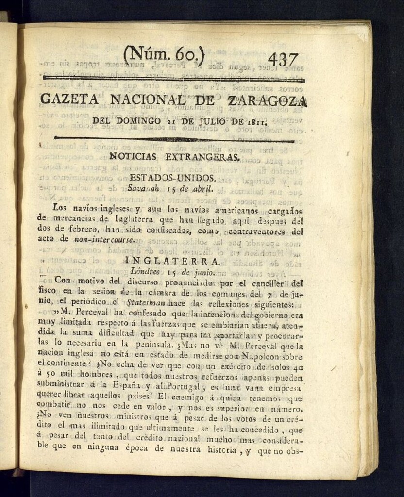 Miniatura de Gazeta de Zaragoza del 21 de julio de 1811