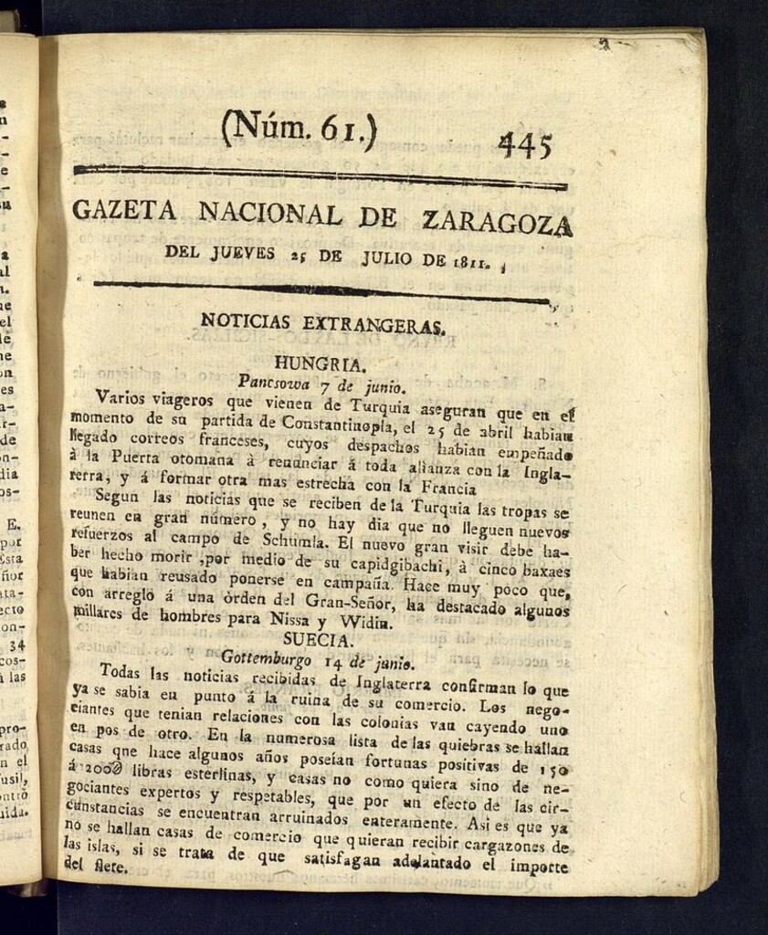 Miniatura de Gazeta de Zaragoza del 25 de julio de 1811