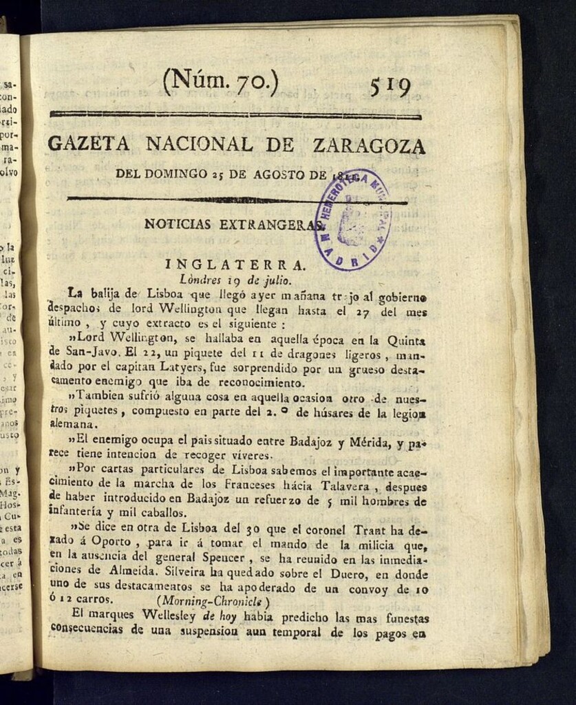 Miniatura de Gazeta de Zaragoza del 25 de agosto de 1811