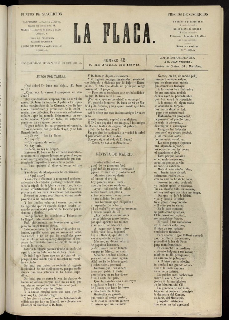 Miniatura de La Flaca del 5 de junio de 1870, nº 48