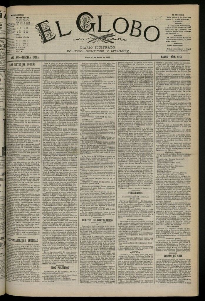 Miniatura de El Globo : diario ilustrado del 17 de marzo de 1890, nº 5245