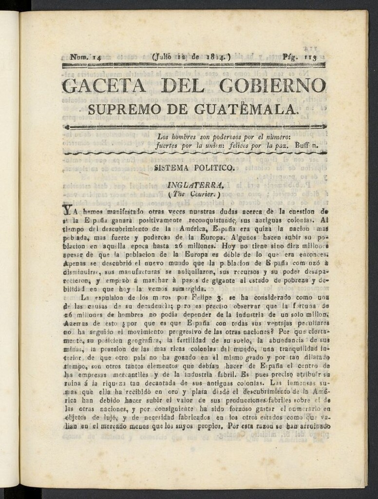 Miniatura de Gaceta del Gobierno Supremo de Guatemala del 12 de julio de 1824