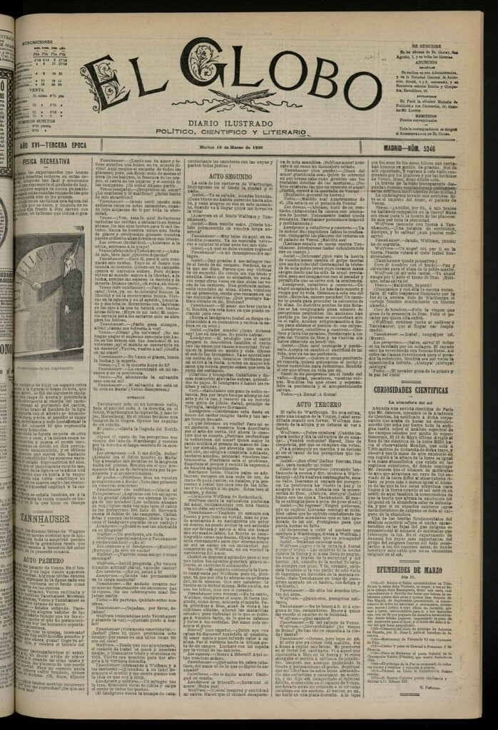 Miniatura de El Globo : diario ilustrado del 18 de marzo de 1890, nº 5246