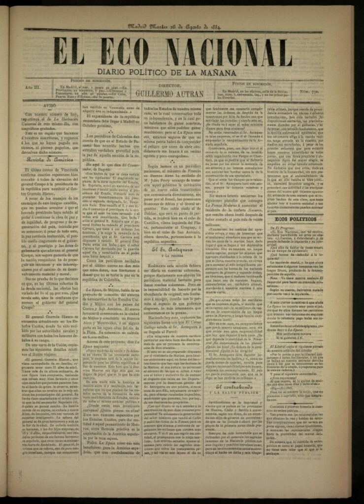 Miniatura de El Eco Nacional de 26 de agosto de 1884, nº 732
