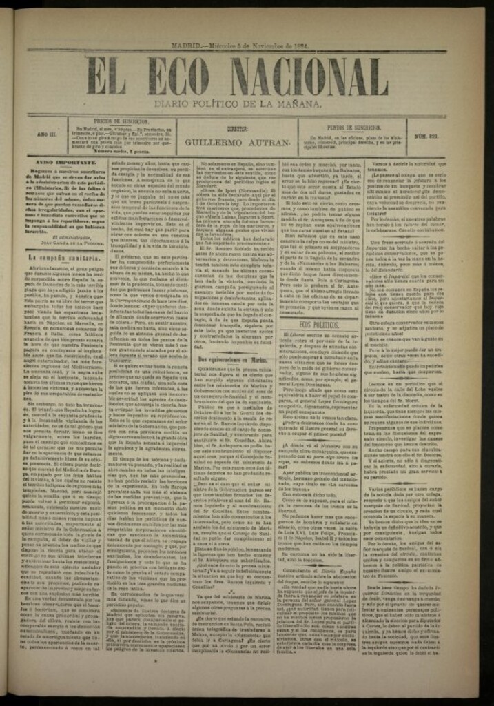 Miniatura de El Eco Nacional de 5 de noviembre de 1884, nº 821
