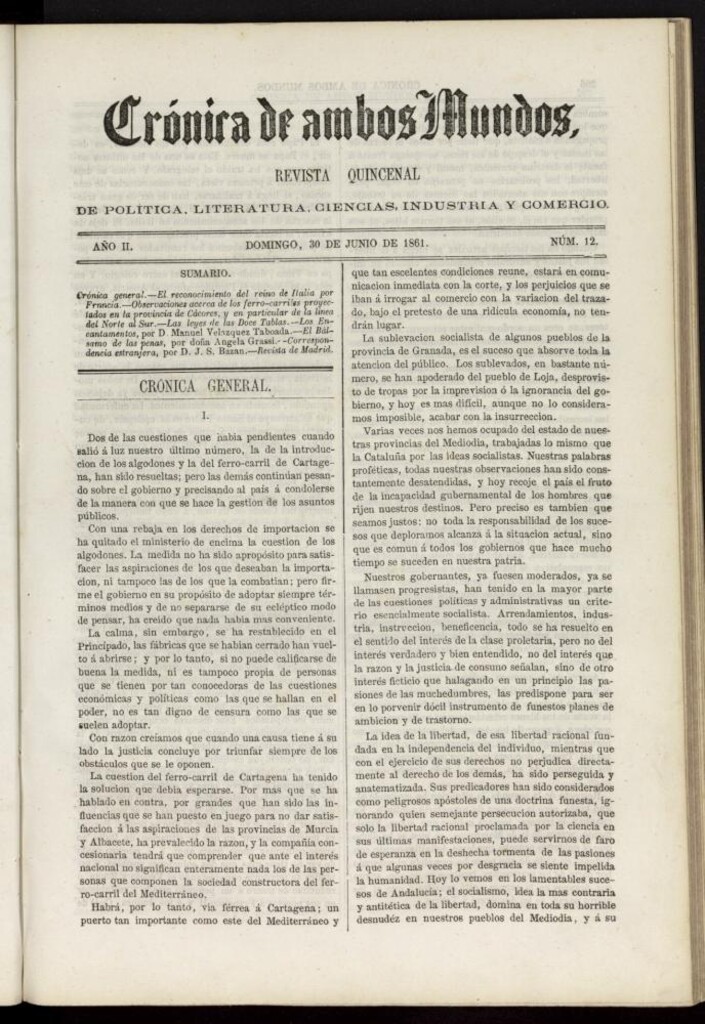 Miniatura de Crónica de ambos Mundos del 30 de junio de 1861, nº 12