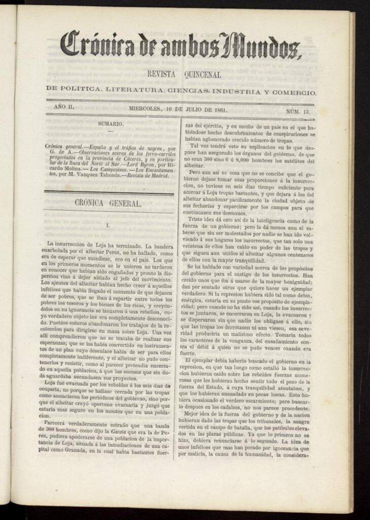 Miniatura de Crónica de ambos Mundos del 10 de julio de 1861, nº 13