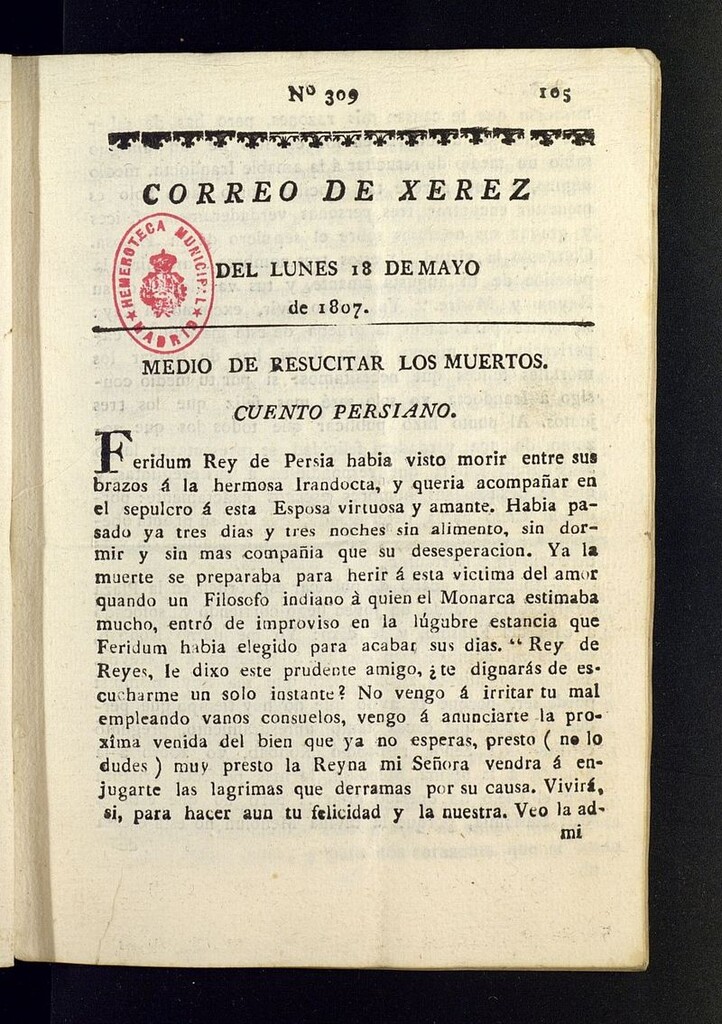 Miniatura de El Correo de Xerez del 18 de mayo de 1807, nº 309