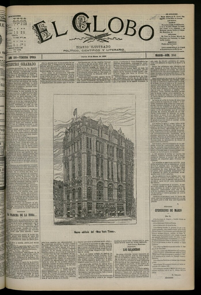 Miniatura de El Globo : diario ilustrado del 20 de marzo de 1890, nº 5248