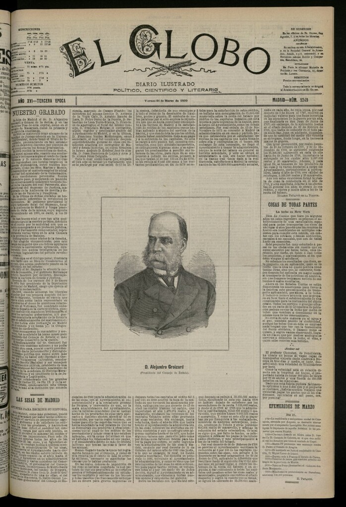 Miniatura de El Globo : diario ilustrado del 21 de marzo de 1890, nº 5249