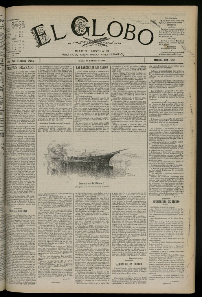 Miniatura de El Globo : diario ilustrado del 25 de marzo de 1890, nº 5253