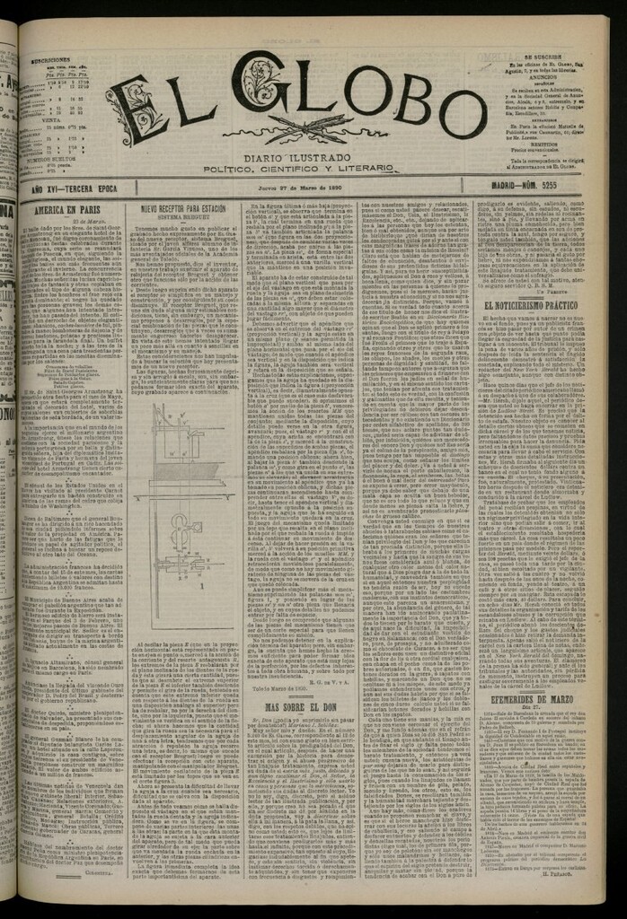 Miniatura de El Globo : diario ilustrado del 27 de marzo de 1890, nº 5255