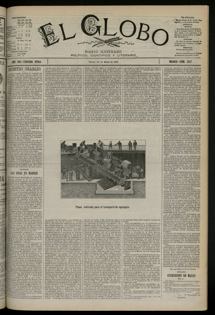 Miniatura de El Globo : diario ilustrado del 29 de marzo de 1890, nº 5257