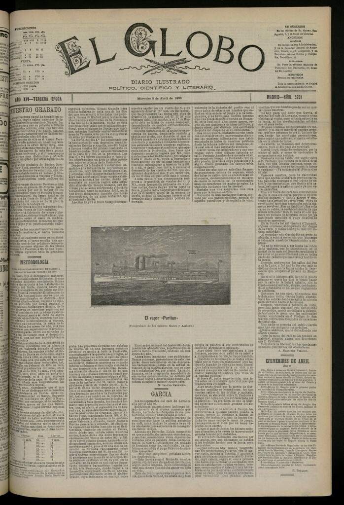 Miniatura de El Globo : diario ilustrado del 2 de abril de 1890, nº 5261