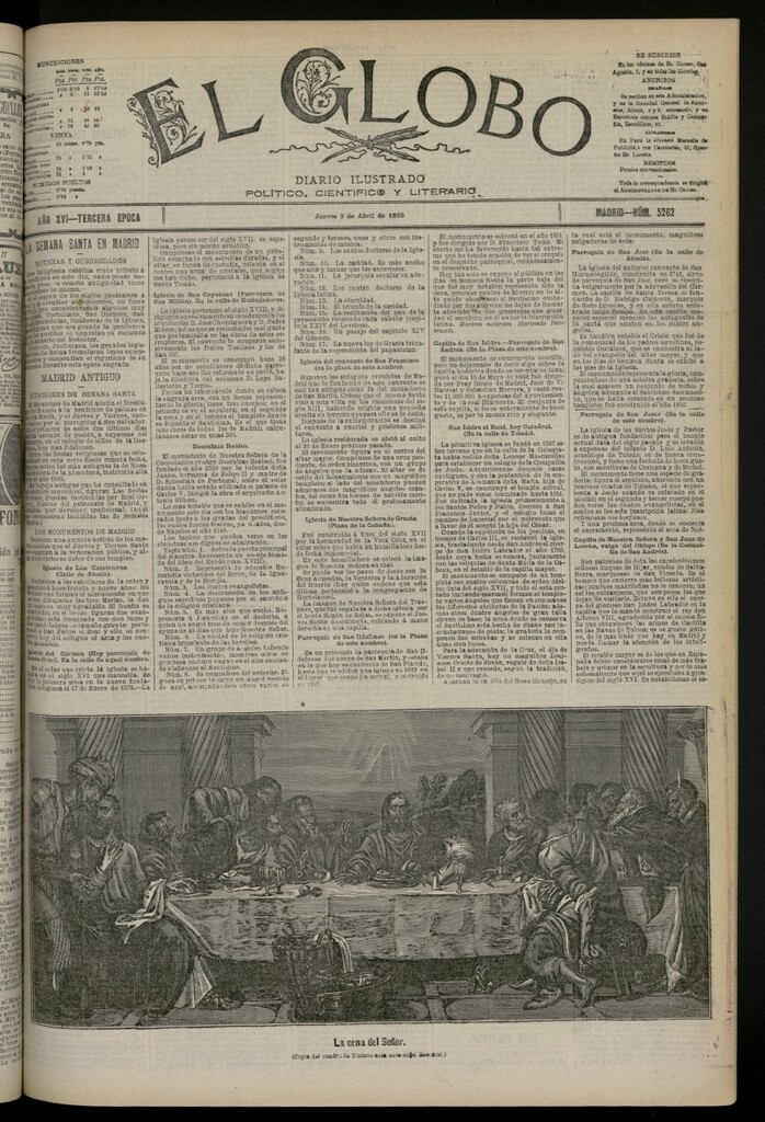 Miniatura de El Globo : diario ilustrado del 3 de abril de 1890, nº 5262