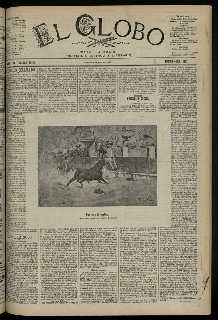 Miniatura de El Globo : diario ilustrado del 6 de abril de 1890, nº 5265