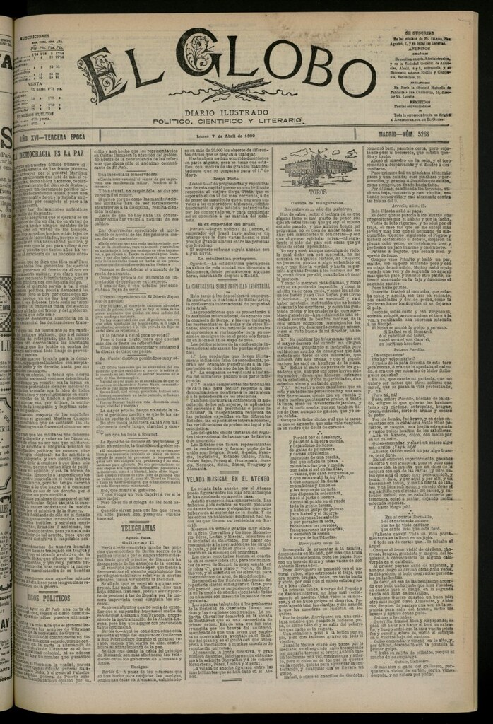 Miniatura de El Globo : diario ilustrado del 7 de abril de 1890, nº 5266
