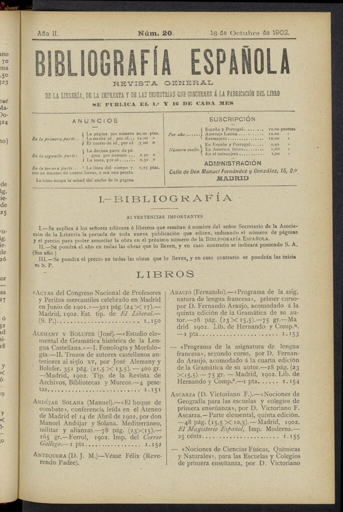Miniatura de Bibliografía Española del 16 de octubre de 1902
