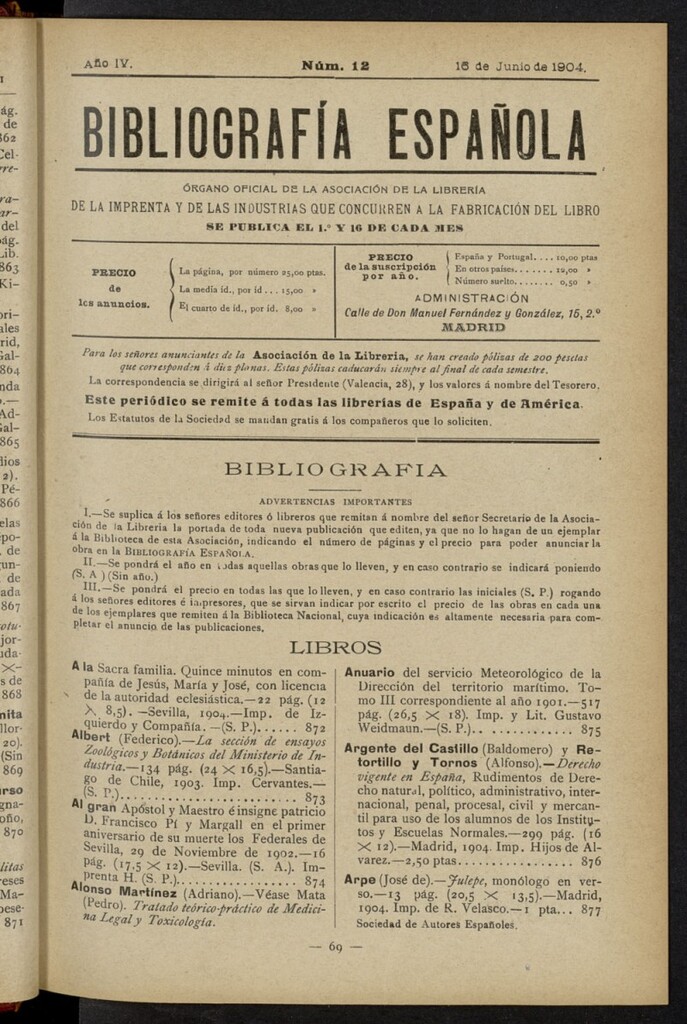 Miniatura de Bibliografía Española del 16 de junio de 1904